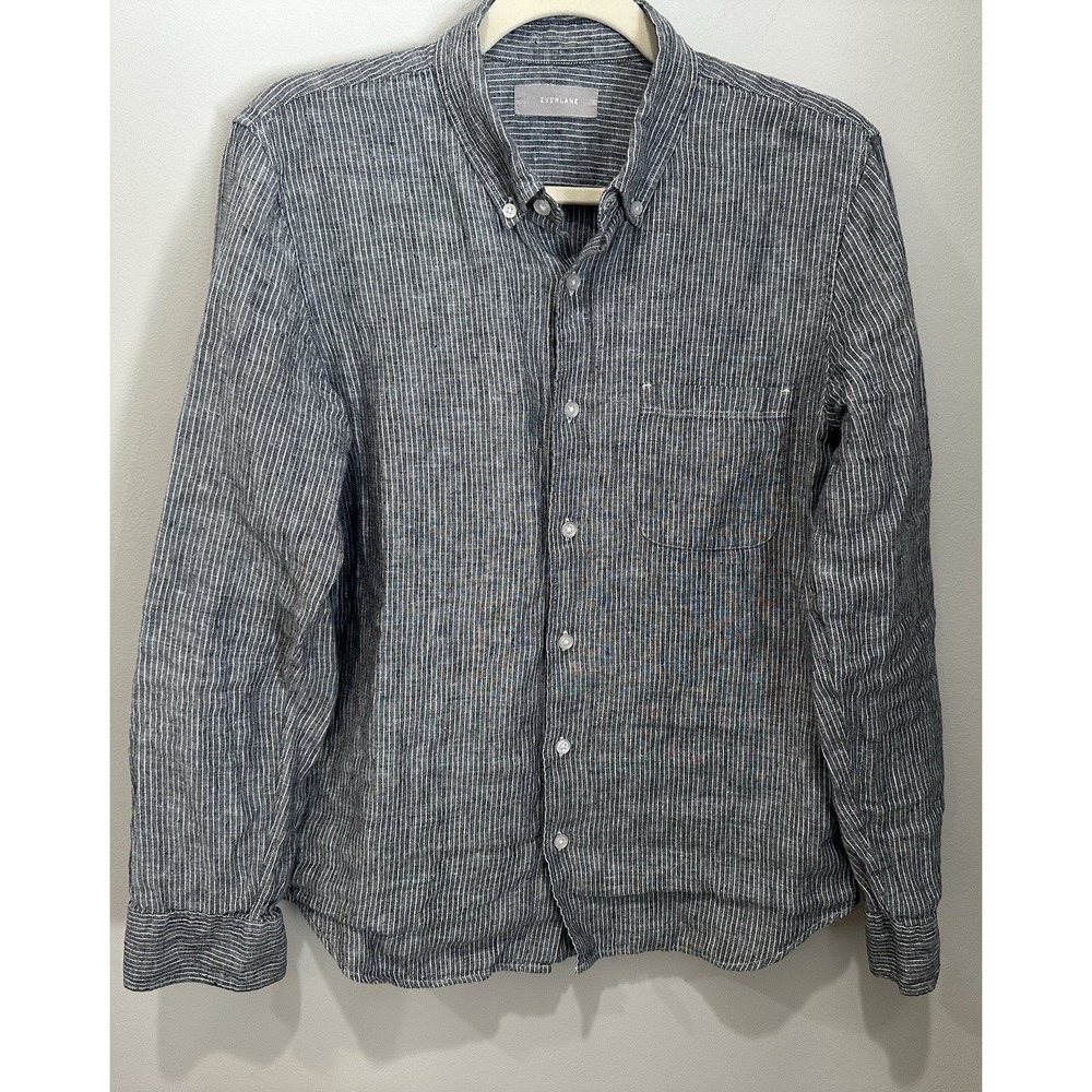 EVERLANE 100% Linen Button Down Shirt‎ Gray Stripe Long Sleeve Men's Size Small